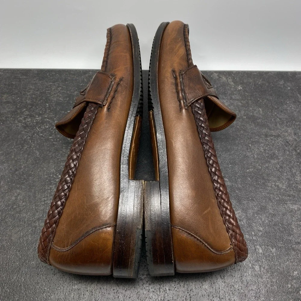 Vintage FootJoy Brown Leather Loafers Mens 10 C Woven Accent 77749 Made In USA